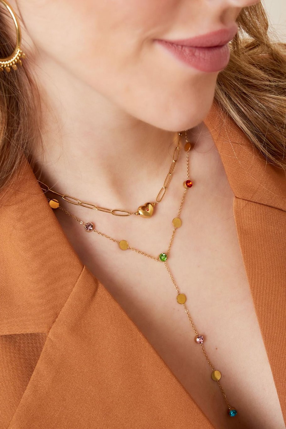 Lange Halskette mit Strass Goldfarbe Edelstahl Bild3